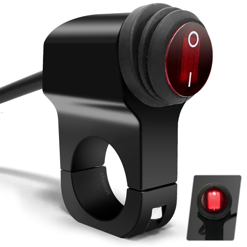 Mosleyz ATV Light Switch 12V Waterproof Aluminum Alloy Motorcycle Handlebar Switches for Motorcycle ATV UTV- Fits 7/8" Handlebars (22mm) Red 1 Piece - Image 1